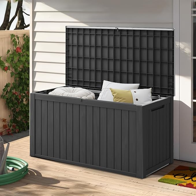 FEFLO 180 Gallon Waterproof Resin Deck Box, Heavy-Duty Outdoor Storage Box | Lockable Lid & UV-Resistant Patio Storage Chest for Garden Tools, Pool Accessories, Package Delivery, Toys, Furniture