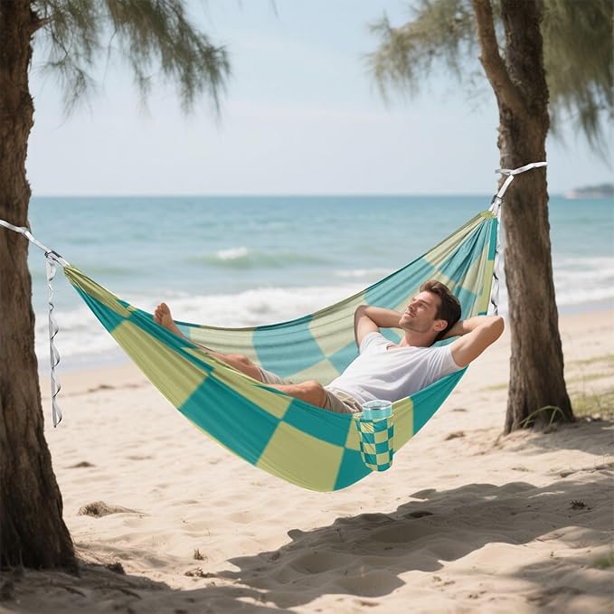 Teal Khaki Checker Plaid 330lb Capacity Hammocks with Portabl Carry Bag Portable Hammock for Outside Beach Patio Garden accesorios para campamento