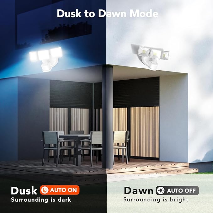 OREiN 2 Pack Motion Sensor Outdoor Lights, 4500LM 30W Outdoor Security Lights, 180°/40FT Motion Detection, Dusk to Dawn/Auto/Test, IP65 Waterproof Exterior Flood Lights for Garage, Yard(Hardwired)
