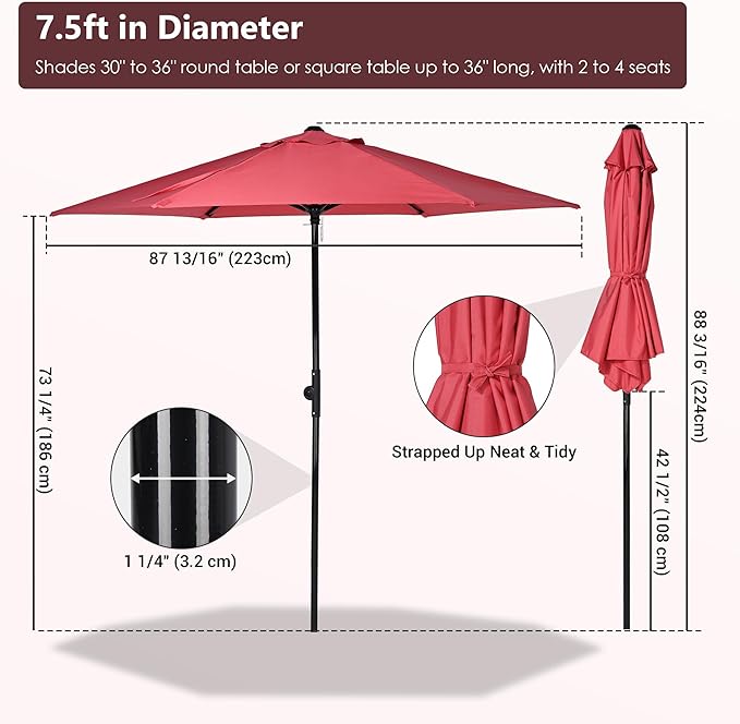 Yescom 7.5ft Outdoor Bistro Market Table Umbrella for Restaurant Cafe Rental Patio 250th Celebration Lawn Party Event Shade Yard Deck Railing Parasol