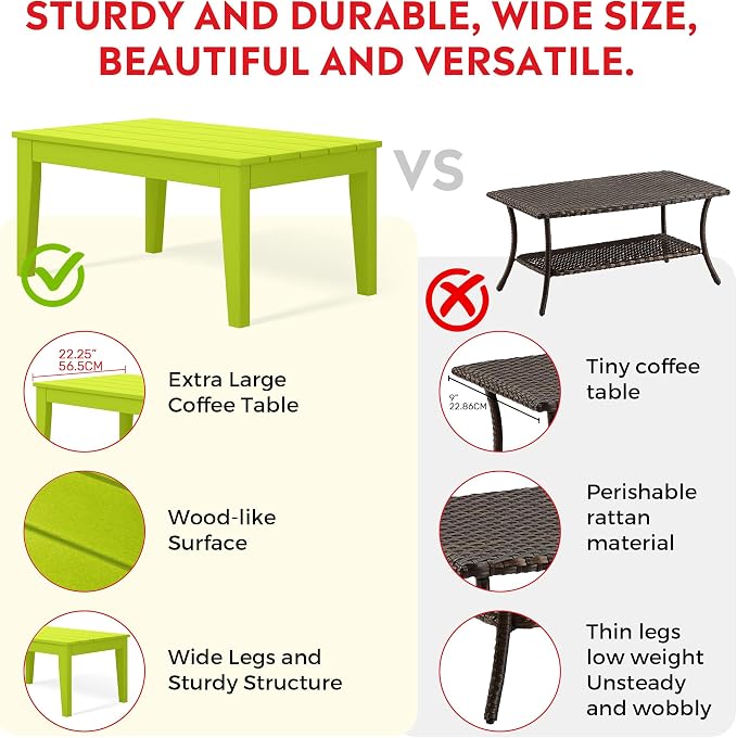 Costaelm Adirondack Outdoor Coffee Table, HDPE Drink Table Weather Resistant, Patio Porch Accent Balcony Table Outdoor End Table for Pool, Seaside, Backyard, Lime