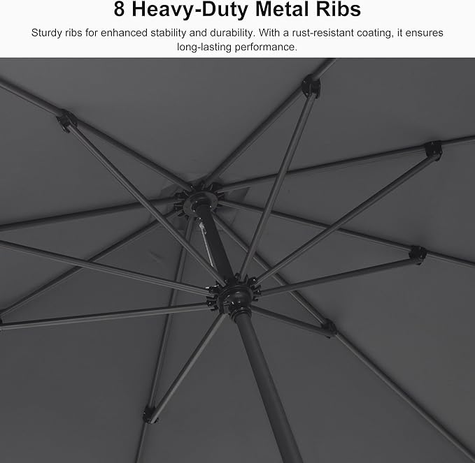 PURPLE LEAF 10' x 8' Patio Market Umbrella Outdoor Table Sun Umbrellas with Crank 8 Aluminum Sturdy Ribs for Pool Deck Backyard Beach Light Gray