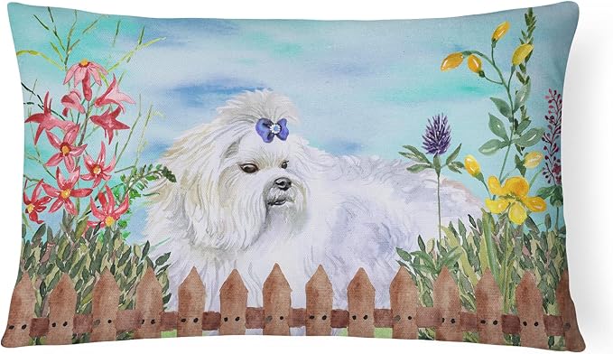 Caroline's Treasures CK1213PW1216 Maltese Spring Canvas Fabric Decorative Pillow Machine Washable, Indoor Outdoor Decorative Pillow for Couch, Bed or Patio, 12HX16W