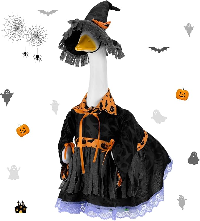 Suzile Wizard Porch Goose Outfit Witch Party Geese Costume for 23" High Cement or Plastic Goose Clothes for Yard Lawn Outdoor Garden Patio Duck Statue Dresses Magical Wizard Holiday Party Decor