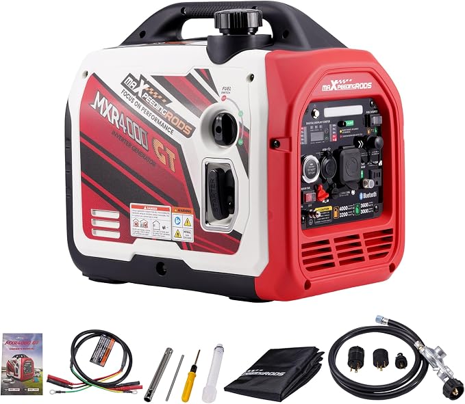 maXpeedingrods 4000 Watt Dual Fuel Inverter Generator with Bluetooth® Control Start with RV Adapter Cord 3 Prong 125V 30 Amp to 30 Amp, NEMA L5-30P to TT-30R
