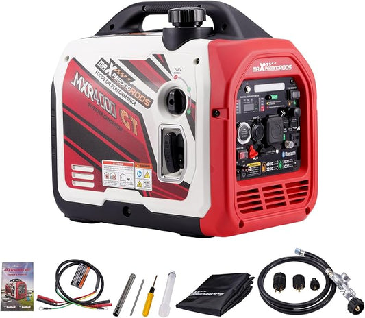 maXpeedingrods 4000 Watt Dual Fuel Inverter Generator with Bluetooth® Control Start with RV Adapter Cord 3 Prong 125V 30 Amp to 30 Amp, NEMA L5-30P to TT-30R