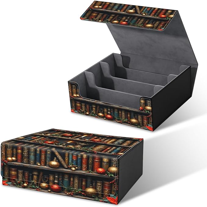 Large Card Deck Box for MTG, Fits 1200+ Sleeved Cards, PU Leather Storage Case with Strong Magnetic Closure, Multiple Colors for TCG CCG Baseball Card Collections, Red Library Books