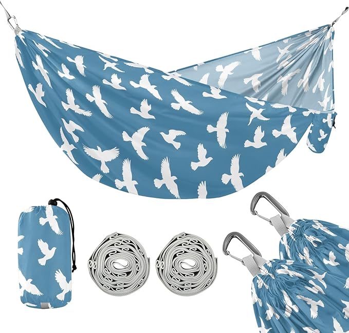 Camping Hammock Outdoor Hammocks for Outside Pigeon Blue Beach Trees Portable Lightweight with Pockets Tree Straps Indoor