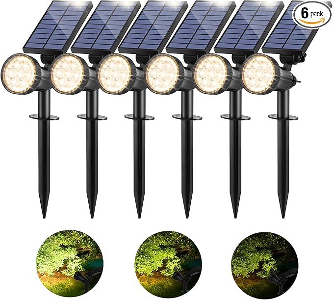 800 Lumens Solar Powered Spot Lights Outdoor - Adjustable Solar Flood Lights with 30 LEDs, 3 Modes, IP65 Waterproof, Solar Light for Landscape, Yard, Garden, Driveway, Tree, Wall(Warm White, 6-Pack)