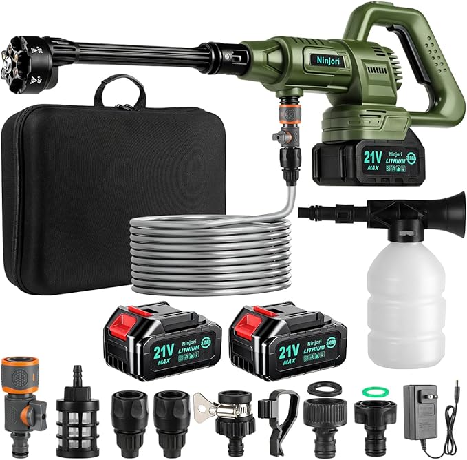 Max 1100PSI 3.0 GPM Battery with Multi-3 Level Adjustment, 6-in-1 Nozzle & Foam Cannon, 26.2 ft Hose for Car & Home