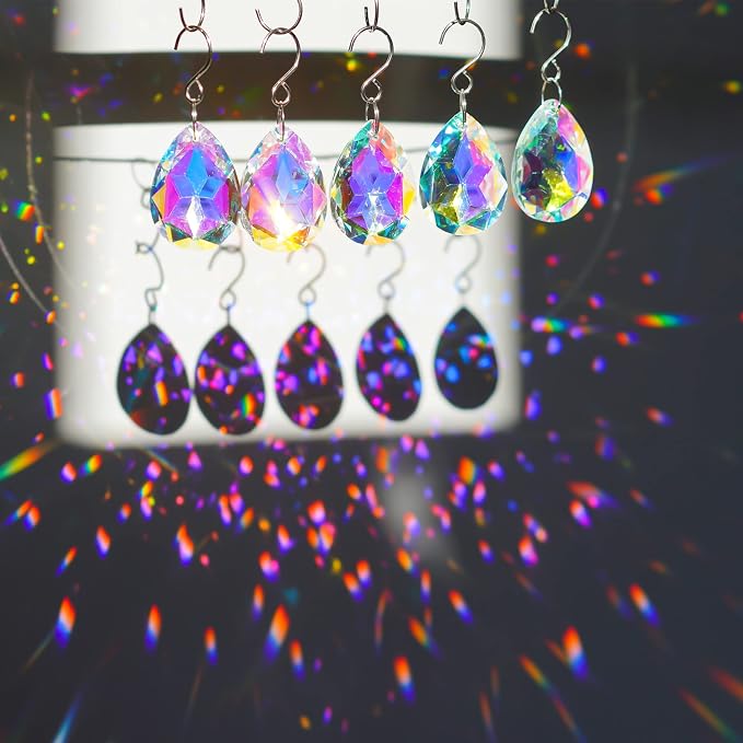 10 Pcs 38mm AB Color Crystal Teardrop Suncatcher Chandelier Prisms Decor | Crystal Teardrop Suncatcher Pendants AB Color 38mm for Chandelier Window Garden Wedding Party Decor Accent