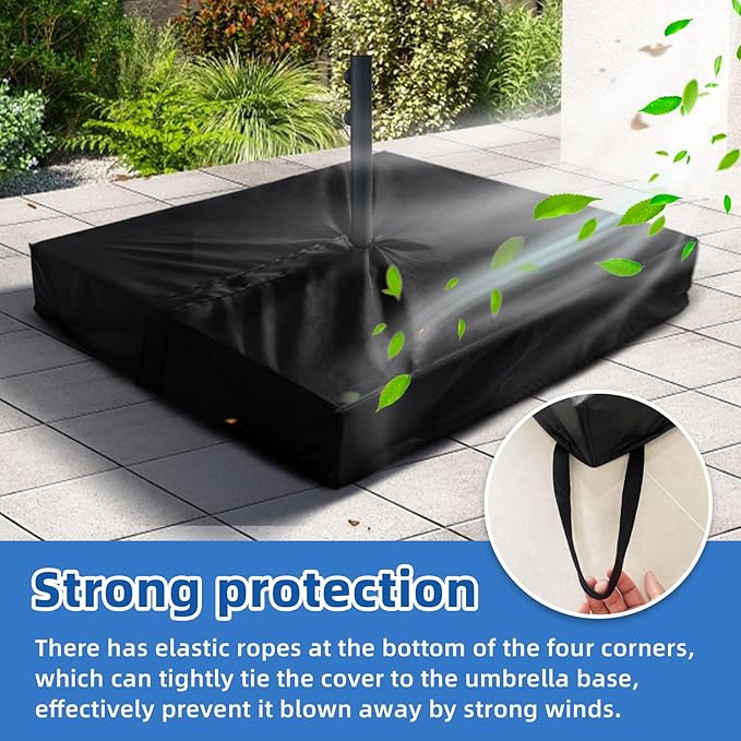 Patio Umbrella Base Cover Heavy Duty Polyester Weather-Resistant Waterproof Outdoor Offset Umbrella Stand Base Covers 36"L x 36"W x 8.5"H Anti-UV Anti-Fade Outdoor Umbrella Base Cover Square (Black)