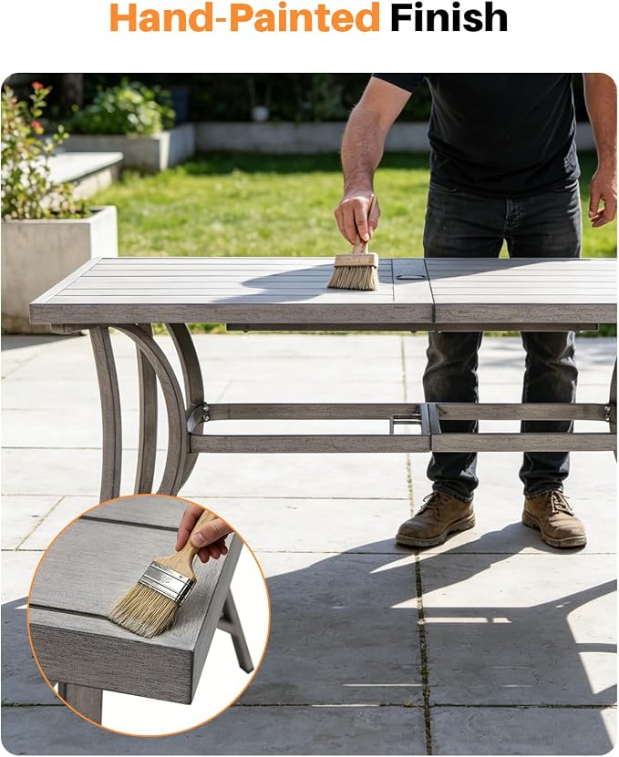 Aluminum Patio Dining Table for 6, Never Rusts Outdoor Rectangle Dining Table with Umbrella Hole, Rustproof 6 Person Outdoor Dining Tables for Backyard, Deck, Garden, Poolside, Porch