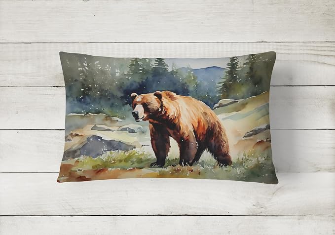 Caroline's Treasures DAC2943PW1216 Kodiak Bear Throw Pillow Machine Washable, Indoor Outdoor Decorative Pillow for Couch, Bed or Patio, 12HX16W
