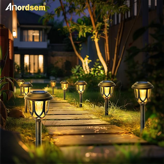 Anordsem Solar Garden Light Outdoor：6 Pack LED Waterproof Pathway Lighting - Uniquely Designed Modern Durable Decorative Lights for Lawns Walkways Backyards - Gifts for Gardening Enthusiasts