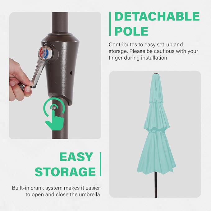 JEAREY 3 Tiers 9 FT Patio Umbrellas Outdoor Table Umbrella with Push Button Market Umbrella 8 Sturdy Ribs UV Protection Waterproof for Garden,Peacock Blue