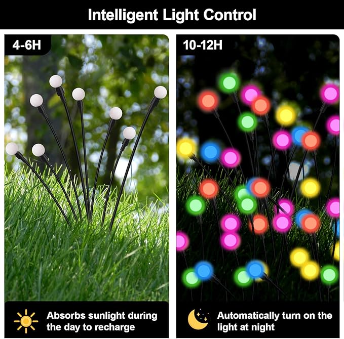 Solar Firefly Lights Outdoor, 8 Mode RGB Color Changing Swaying Flashing Firefly Garden Lights Solar Powered Waterproof for Outside Yard Pathway Christmas Garden Decor Multicolor (2 Pack)
