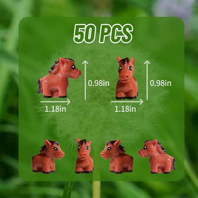 50 PCS Mini Red Horse Figurines - 1.5 Inch Resin Horses for Fairy Gardens, Home Decor, Wedding Centerpieces, Desk Accessories & DIY Crafts