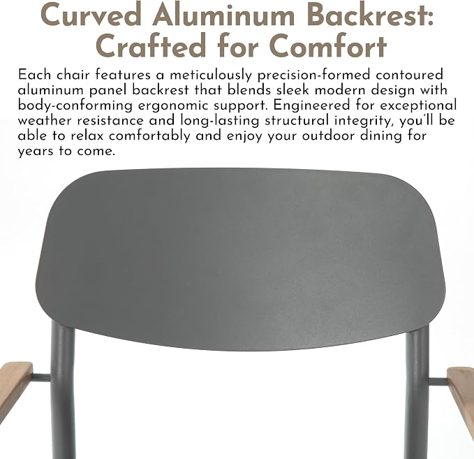 Modern Shade Lusso Outdoor Dining Chairs Set of 4, Fade Resistant, All-Aluminum Outdoor Chairs with FSC Teak Wood Armrests, Weather-Resistant Patio Chair with Quick Dry Cushion, Gray