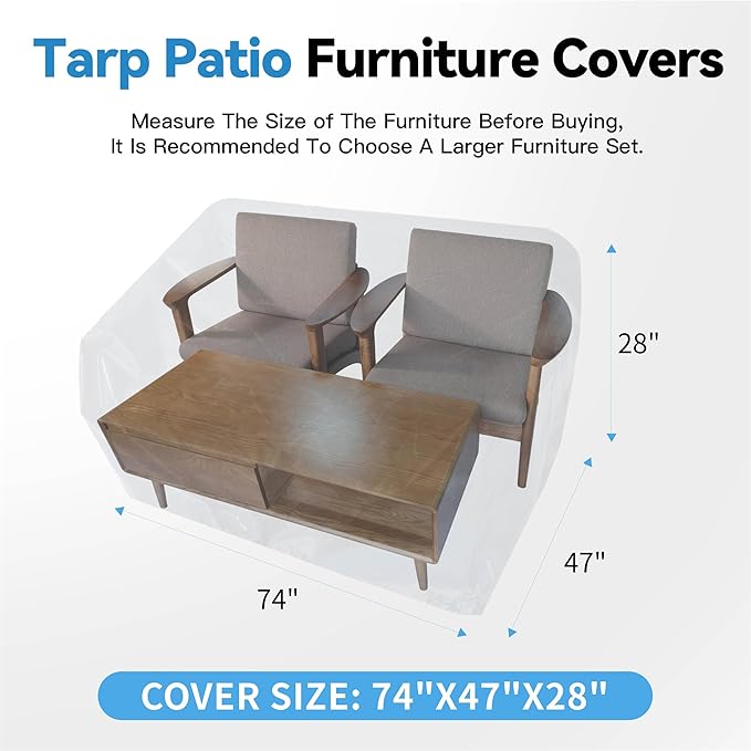 Patio Furniture Set Covers Waterproof, Outdoor Table and Chairs Cover,Couch Covers for Cectional Sofa,Heavy Duty,UV-Resistant,Rectangular,74"×47"×28"