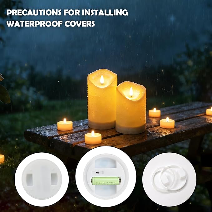 Nimiko Solar Outdoor Waterproof Flameless Candles - 3 Pack Solar & Battery Operated LED Candles, White (D3.25" x 4"/5"/6" Assorted Heights) for Garden, Patio, Outdoor Decoration