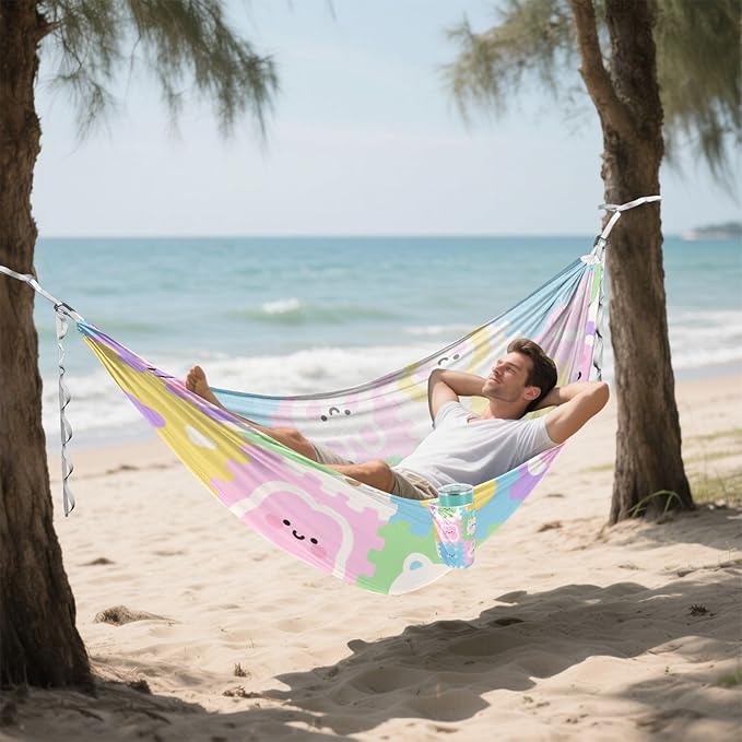 Cute Cartoon Childish Pattern Colorful 330lb Capacity Camping Hammock Backyard Hammock for Camping & Hiking Essential Base de hamaca para adultos