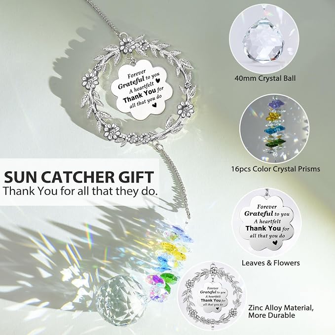 Thank You Gifts for Women, Sun Catcher Gift with Engraved Thank You Message | Hanging Crystal Suncatcher Ornament for Window Rainbow Maker, Appreciation Gift, Gratitude Gifts for Friend Family Teacher
