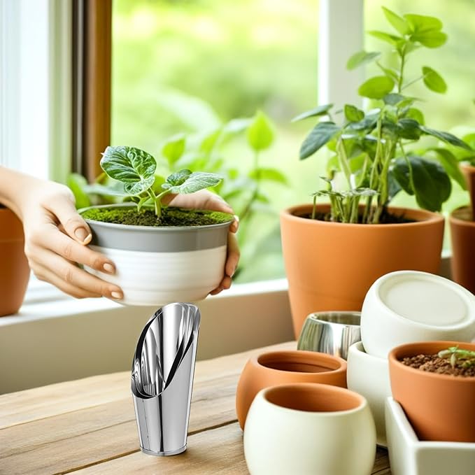 Abaodam 3pcs Stainless Steel Soil Scoop Set Gardening Hand Tools for Planting Succulents and Bonsai with Bucket-Shaped Shovels in Small, Medium, Large Sizes
