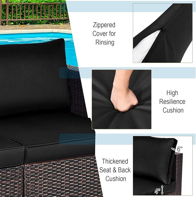 COSTWAY 2PCS Patio Rattan Corner Sofa Sectional Furniture Conversation Set