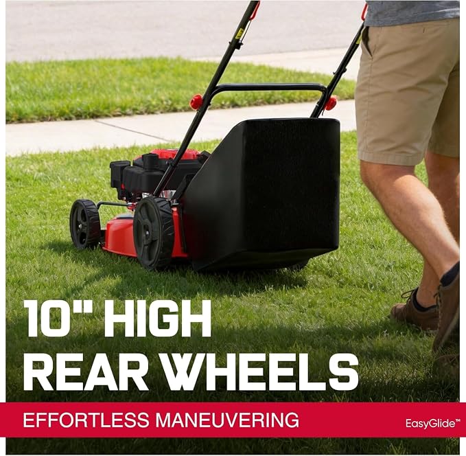 PowerSmart EasyGlide 21-inch 144cc Push Gas Lawn Mower, 3-in-1 Mulch/Bag/Side Discharge, Steel Deck, 6 Height Adjustment