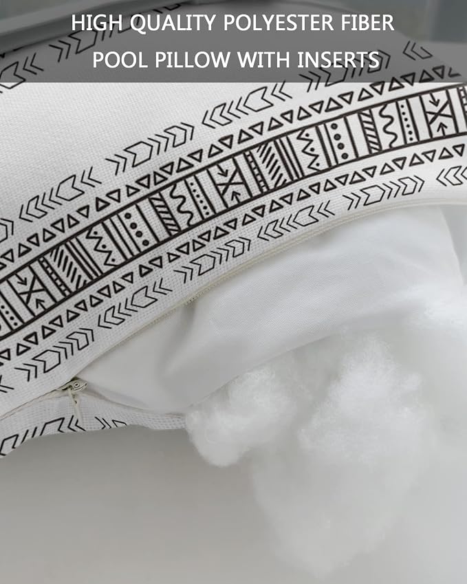 Outdoor Pillows Covers with Inserts Bohemia Ethnic Pattern Black Geometric Stripe Waterproof Recliner Pillow with Adjustable Strap Throw Pillows for Patio Furniture Pool Lounge Chair, 11x16 inch, 1PCS