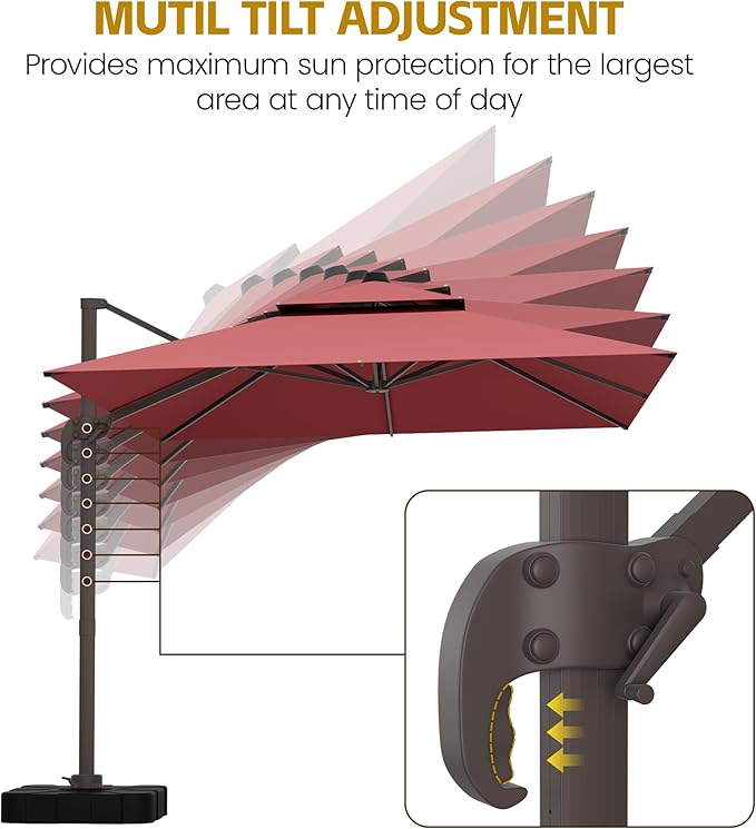 HASLE OUTFITTERS 9x12 FT Patio Cantilever Umbrella with Base, Outdoor Offset Large Rectangular Heavy Duty Double Top Umbrellas with 360° Rotation for Pool Garden Deck，Red