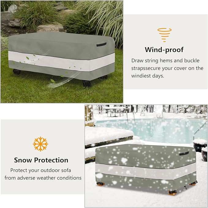 Waterproof Outdoor Coffee Table Cover,Rectangular Patio Small Side Table Cover,Outdoor Table Covers Rectangle Waterproof,48 x 28 x 16 inch -Grey Green