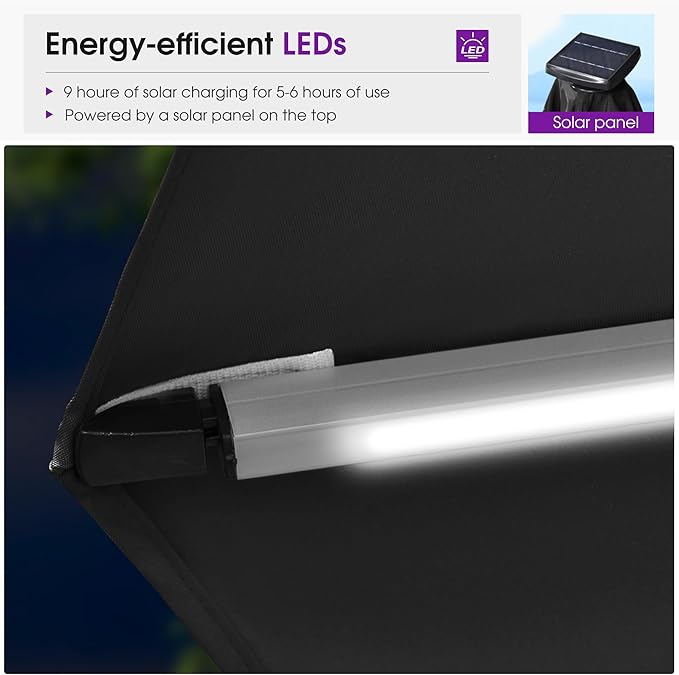 PURPLE LEAF Cantilever Umbrella with Base 13ft Outdoor Round Patio Solar Powered LED Umbrella with 360-degree Rotation for Garden Deck Pool Patio, Black