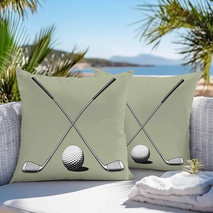 Vandarllin Outdoor Throw Pillows Covers 20x20 inch Set of 2 Waterproof Golf Ball Club Decorative Zippered Cushion Covers for Patio Furniture, Game Sports Sage Green Lumbar Pillowcases