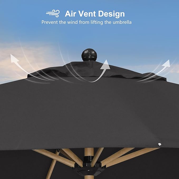 PURPLE LEAF 8' x 10' Patio Umbrella Outdoor Table Umbrella Aluminum Market Umbrella with 8 Sturdy Ribs & Crank Rectangular Outdoor Umbrellas for Garden Patio Lawn, Black