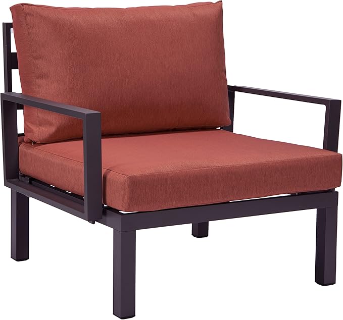 LeisureMod Hamilton Modern 6-Piece Modular Outdoor Sectional Aluminum Patio Conversation Set with Removable Cushions for Patio, Lawn, Garden, Poolside (Red)