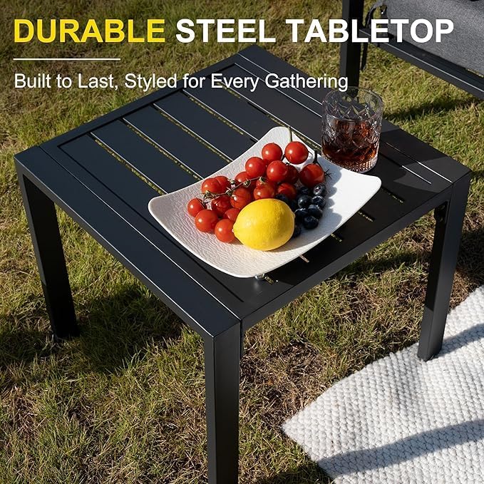 Sundale Outdoor 2 Pieces Patio Set Outdoor Metal Furniture Sets with Loveseat and Side Table, Outdoor Patio Couch for Garden, Backyard, Porch, or Balcony, All-Weather Patio Sofa with Cushions