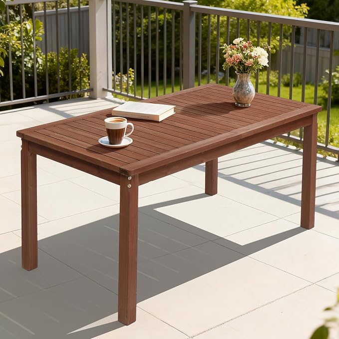 Outvita Patio Dining Table, 6-Person Indoor Outdoor Wood Dining Table, Rectangular Patio Furniture Desk for Outside, Yard, Porch, Deck, Indoors