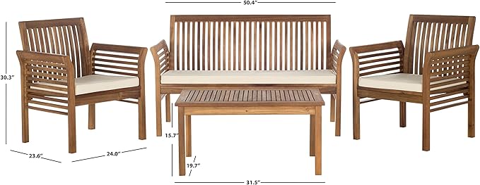 SAFAVIEH Outdoor Collection Carson Natural/ Beige Cushions 4-Piece Conversation Patio Set