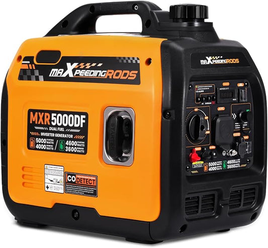 maXpeedingrods 5KW Dual Fuel Inverter Generator for RV Outdoor Events Home | 5000 Watt Gasoline&Propane Powered,CO Auto-Shutdown,Parallel,EPA & UL 2201 Certified,LPG Extended Runtime,Compact MXR5000DF