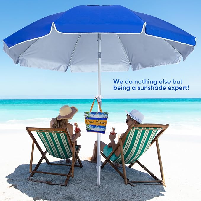 Tempera Heavy Duty High Wind Beach Umbrella with Sand Anchor & Carry Bag | Patio Outdoor Umbrella with Aluminum Frame and Push Button Tilt, Ideal for Travel Garden Lawn, UPF 60+