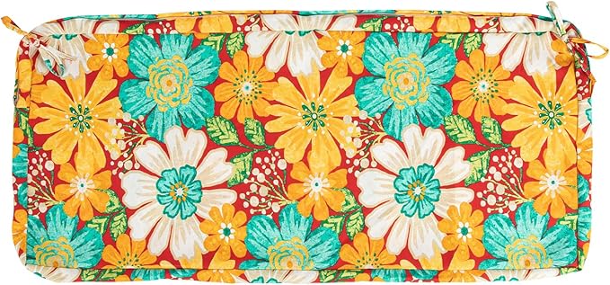 Magpie Fabrics Patio Bench Cushion Cover 54x18x3 Inch, NO Insert! Water&Fade Resistant Outdoor Loveseat Replacement Cover with Zipper (Embry Red Hibiscus)