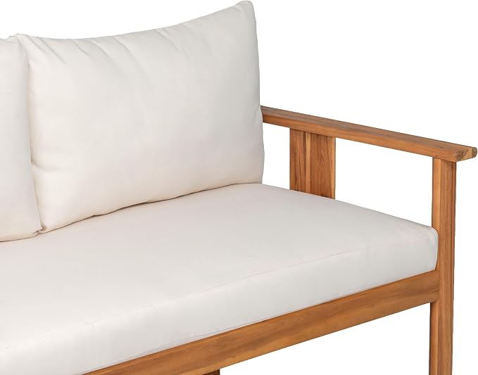 Christopher Knight Home Willy Acacia Wood Patio Furniture Set with Water-Repellent Cushion, 4 Piece Outdoor Acacia Wood Conversation Set, Outdoor Sectional Sofa Set with Coffee Table, Beige+Teak