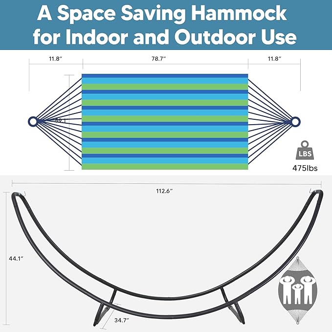 SUNCREAT Hammocks Standing Patio Hammock, Portable Hammock with Stand Foldable, Patent Pending, Blue Green