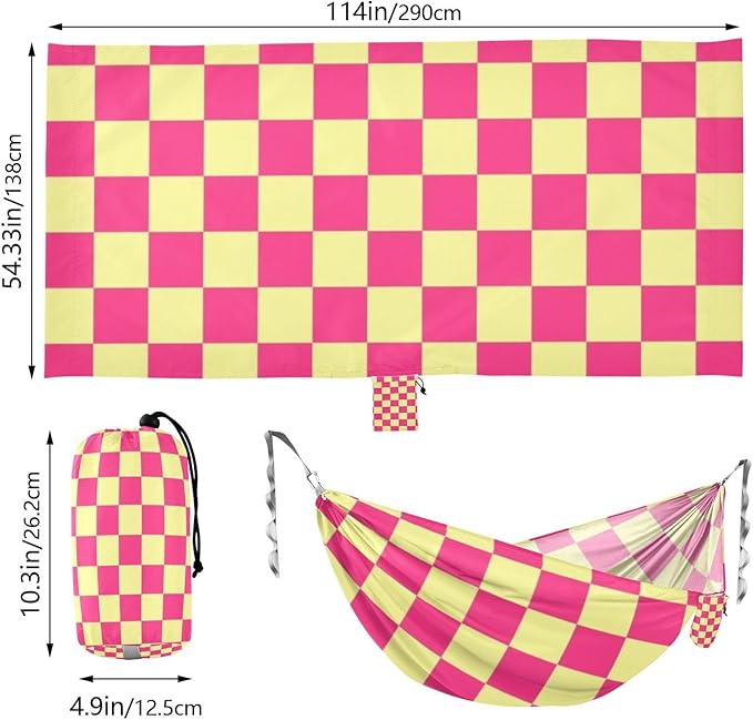 Pink and Yellow American Plaid 330lb Capacity Hammocks Portable Hammock for Outside Patio Garden Silla colgante para Patio Exterior