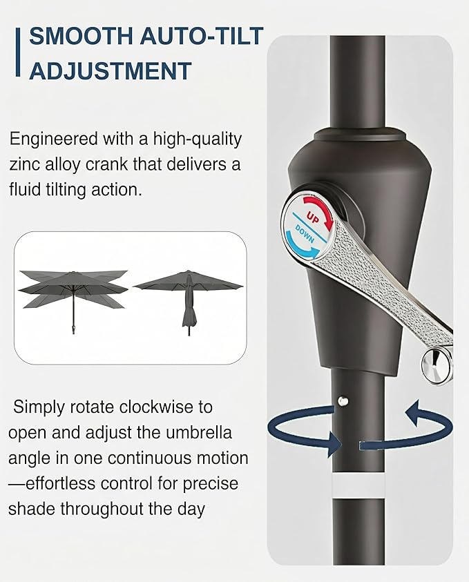 PatioKingdom Auto-Tilt 9FT Patio Umbrella Outdoor with 8 Sturdy Fiberglass Ribs,Market Table Umbrella for Pool,Backyard,Deck and Garden