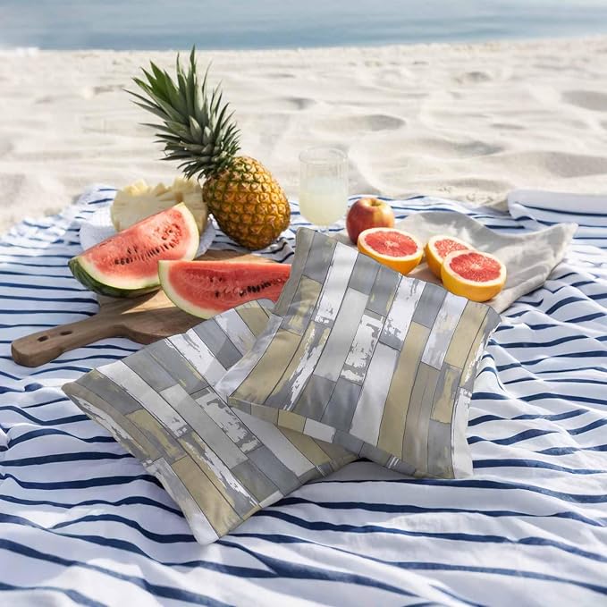Yellow Gray Outdoor Pillow Covers 26x26 Inch Throw Pillow Covers Set of 2 Waterproof Decorative Pillow Cases Rustic Vintage Shabby Mottled Wood Grain Cushion Covers for Patio Furniture Garden Couch
