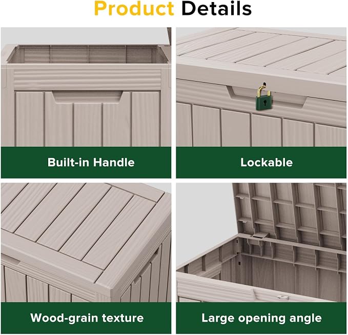 Resin Deck Box Outdoor Storage Box Waterproof for Patio Furniture,Outdoor Cushions,Garden Tools and Pool Supplies (Grey, 50 Gallon)