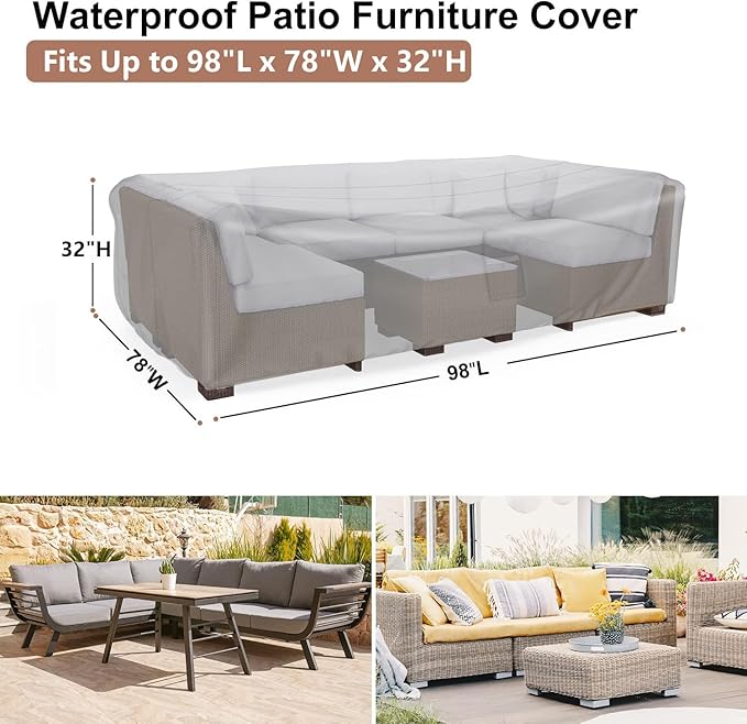 Patio Furniture Covers, Heavy Duty Outdoor Furniture Cover Waterproof, Sectional Sofa Set Covers Table and Chair Set Cover, 98"L×78"W×32"H